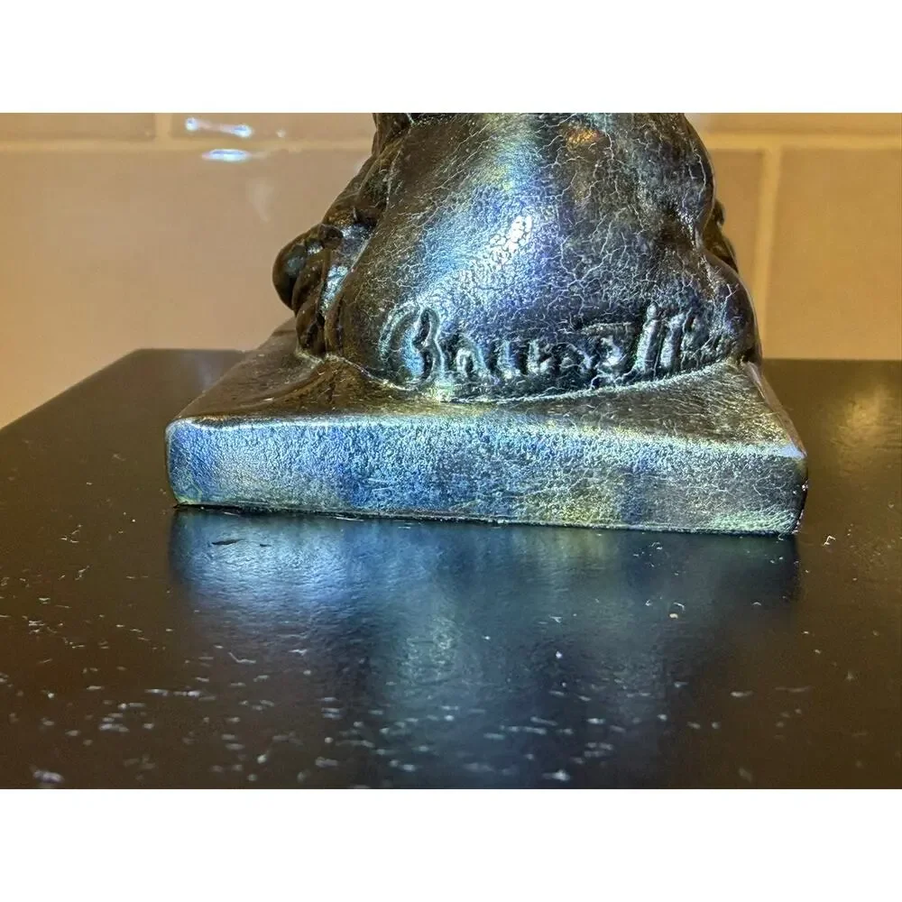 Vintage Antiqued Brass Signed‎ Eagle Sculpture on Base